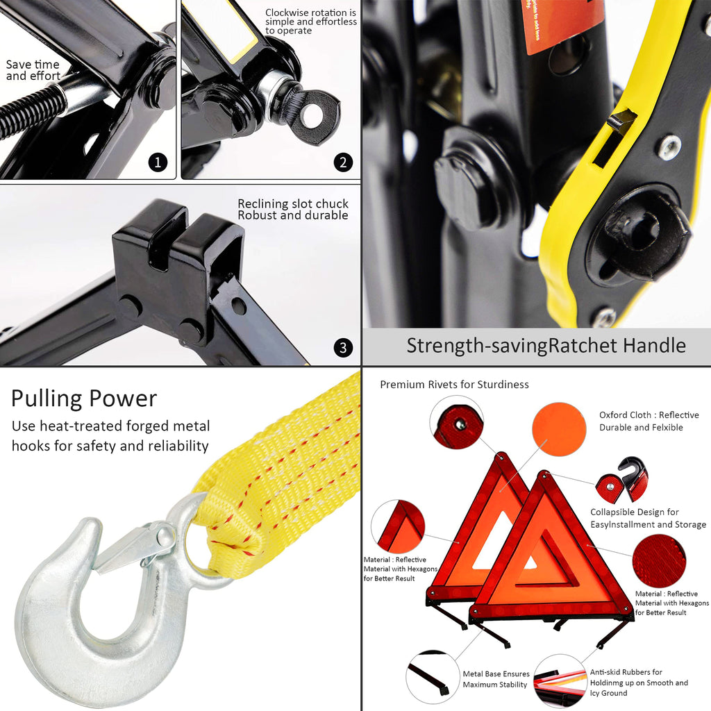 Emergency Car Jack Towing Rope Saftey Set 2.5 Ton HEARTDECO