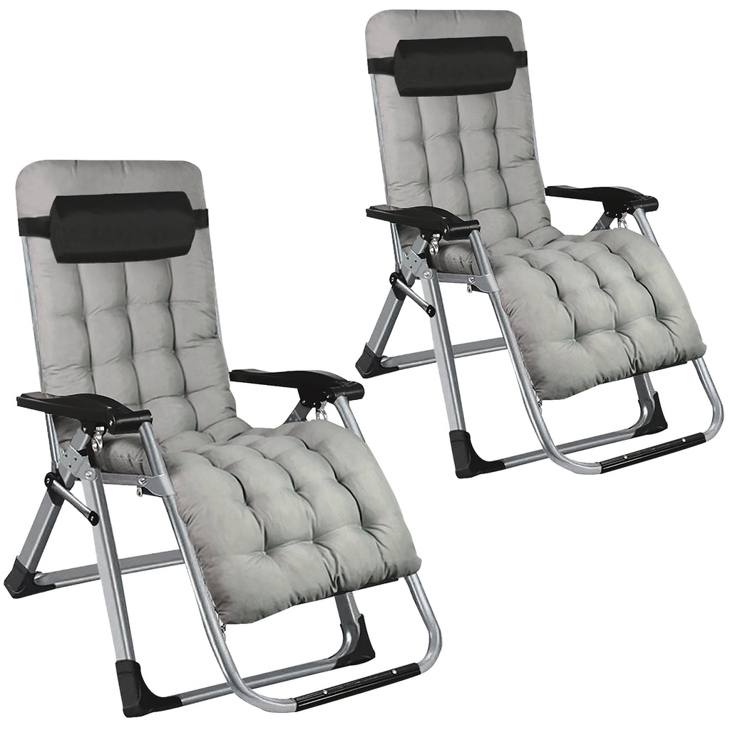 Folding Recliner Lounger Chair With Detachable Cushion-Set of 2