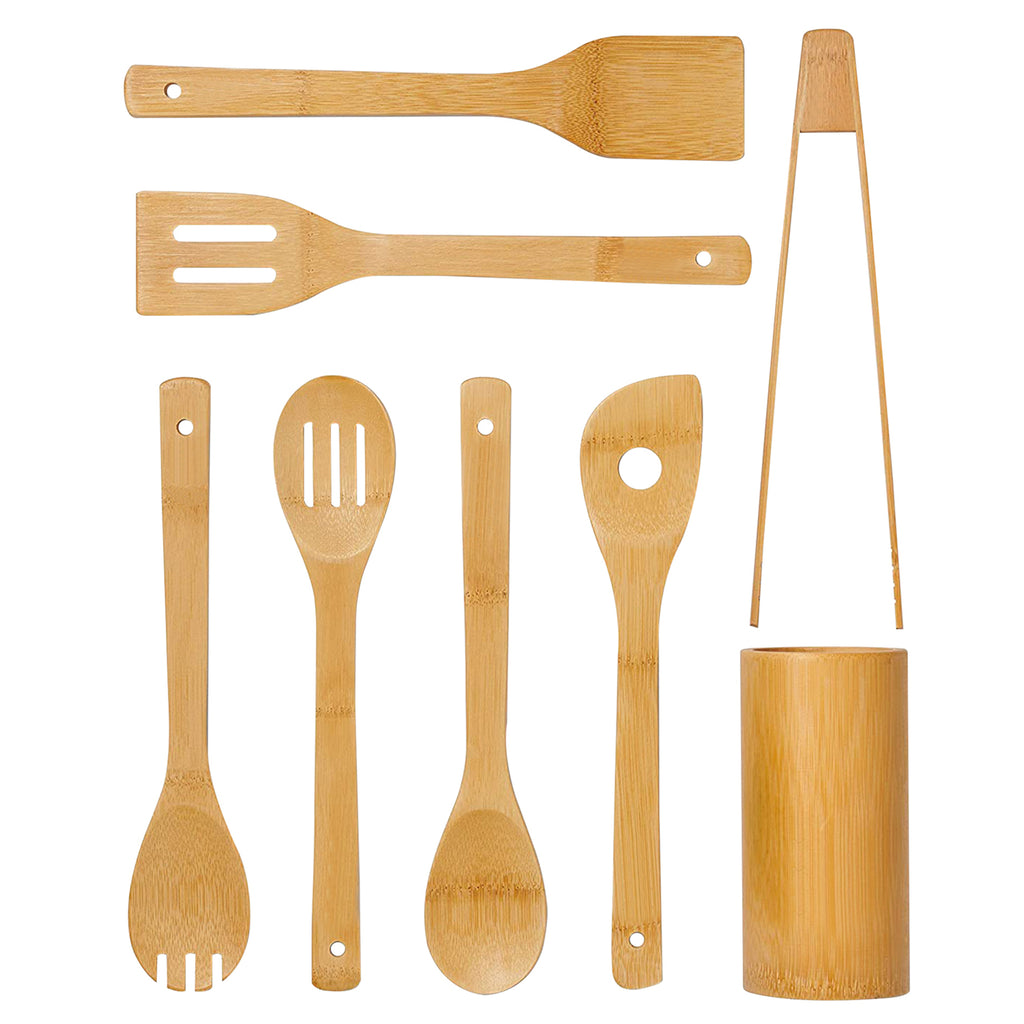 Bamboo Cooking Utensils With Holder 8 Pcs Set