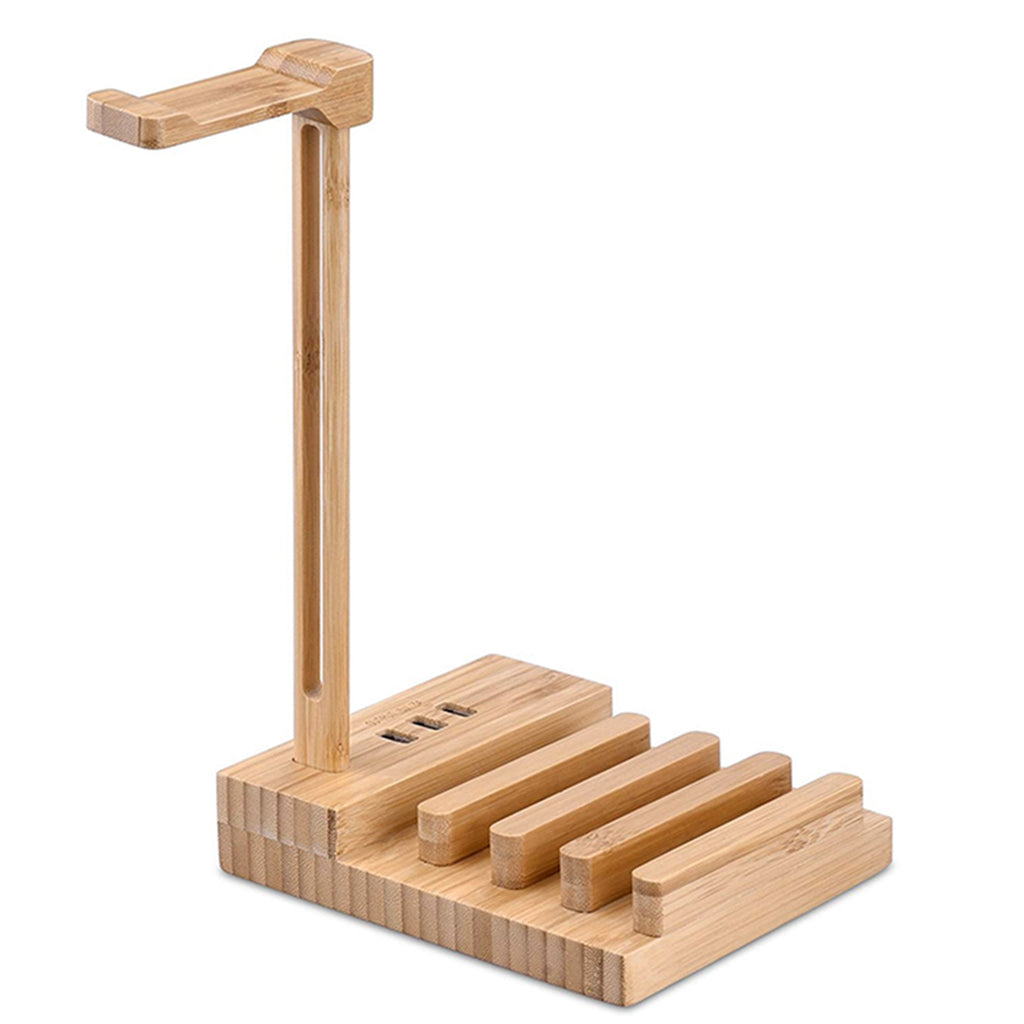 Bamboo Headphone Stand with Charging Station (Clearing Item)