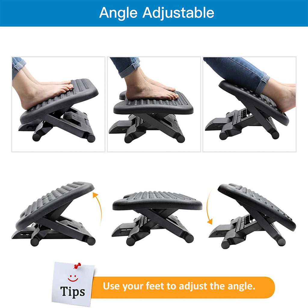 Adjustable footrest under online desk