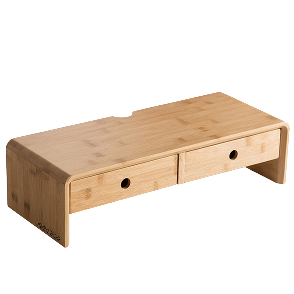 Bamboo Monitor Riser Stand With Drawers