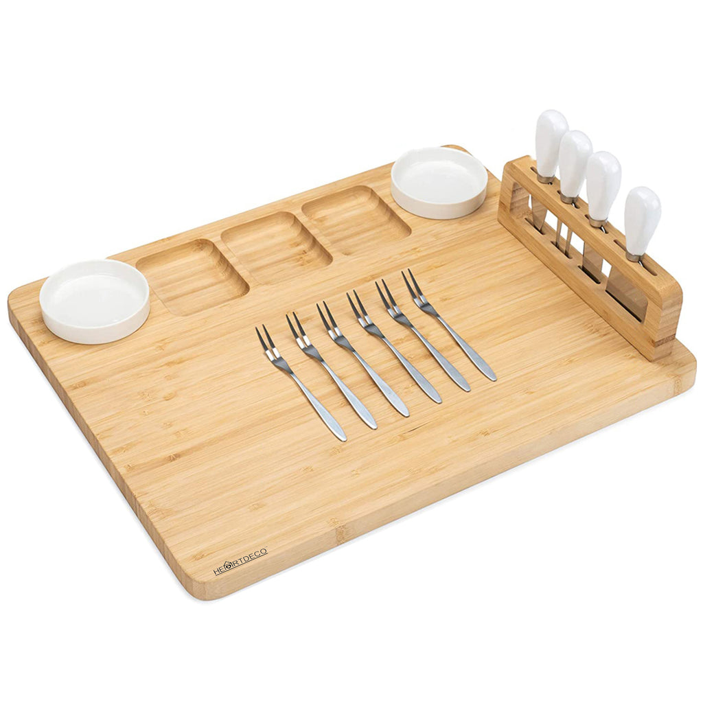 Bamboo Cheese Board Serving Platter Set