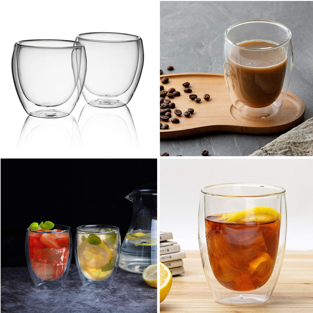 2 Pack Glass Espresso Mugs, Double Wall Thermo Insulated Glass Coffee Cups, Glass  Coffee Mugs Set (250ml/8.5oz)