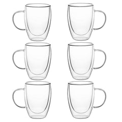 Insulated Double Wall Mug Cup Glass-Set of 4 Mugs/Cups Thermal,435ml, Clear, Safdie Co.