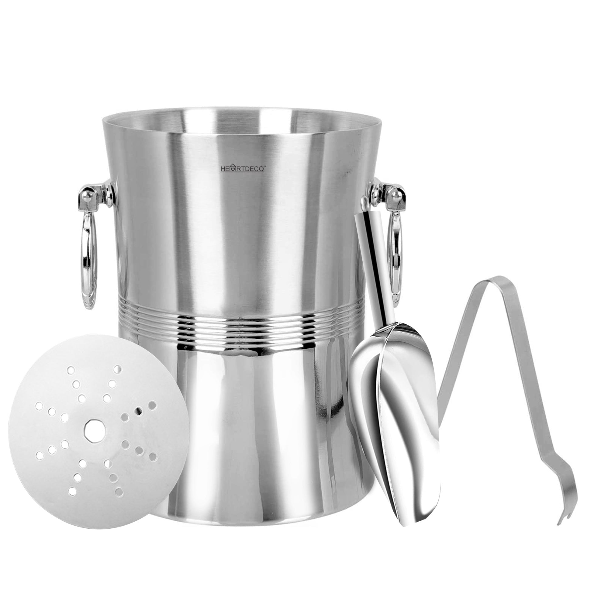 3L Stainless Steel Insulated Ice Bucket Set HEARTDECO