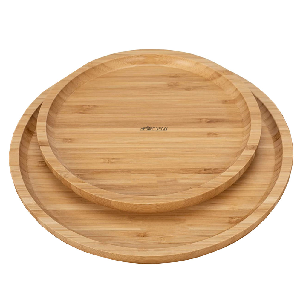 2pcs Round Bamboo Food Serving Platter Tray