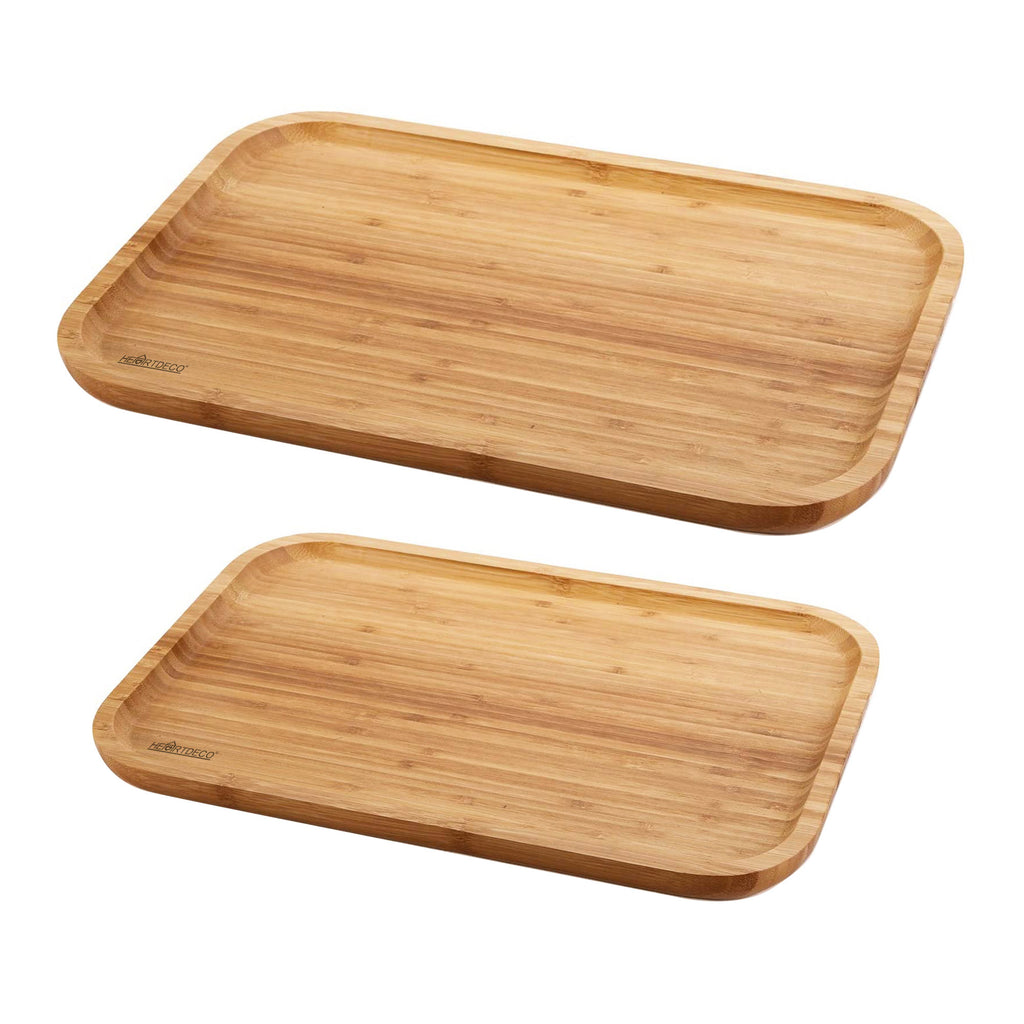 2pcs Rectangular Bamboo Food Serving Platter Tray