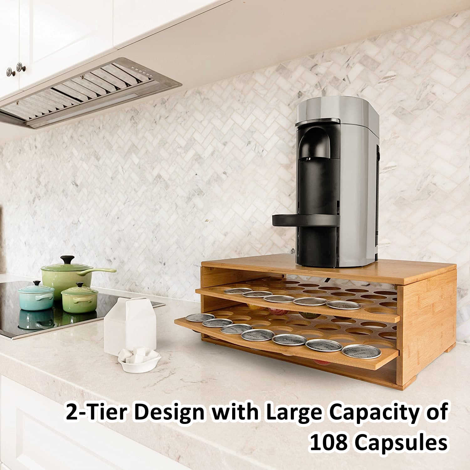 Bamboo Coffee Pod Holder Organizer For Nespresso Capsules HEARTDECO