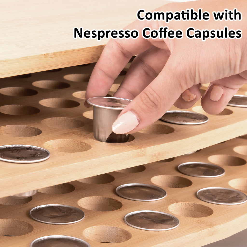 Bamboo Coffee Pod Holder Organizer For Nespresso Capsules HEARTDECO
