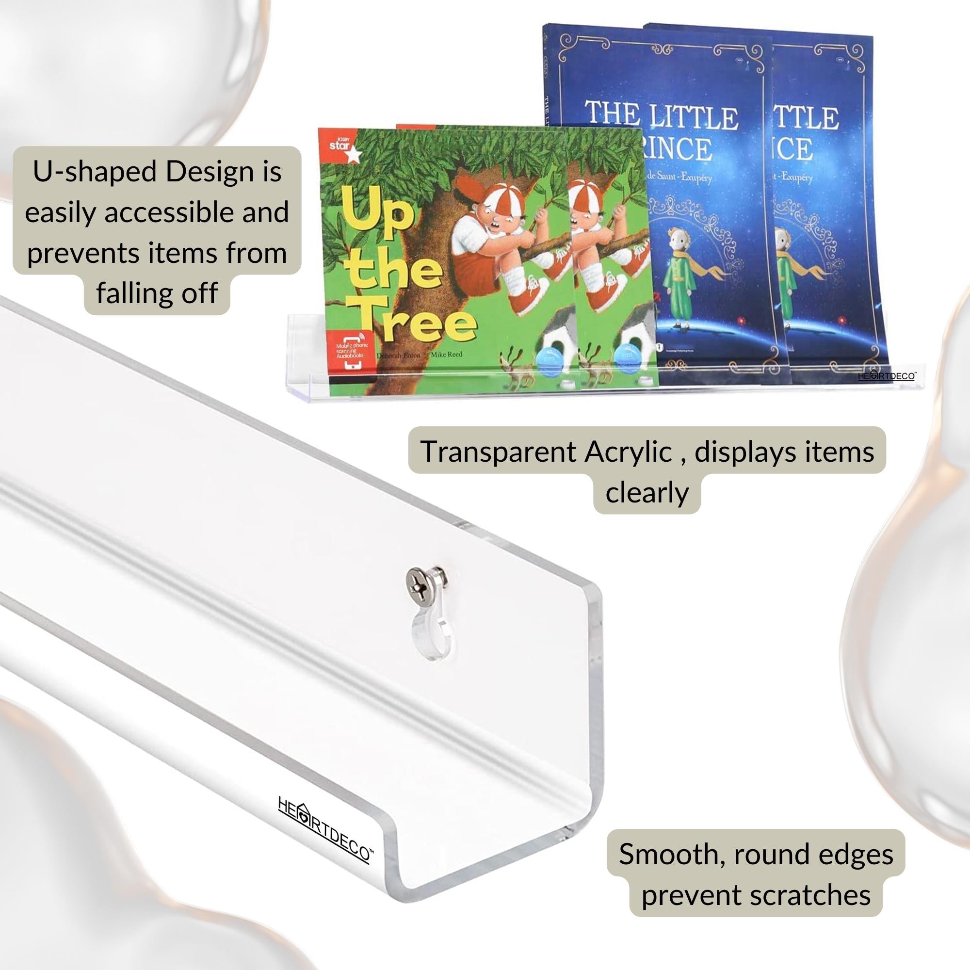 6 Pack Wall Mounted Clear Acrylic Display Shelf HEARTDECO