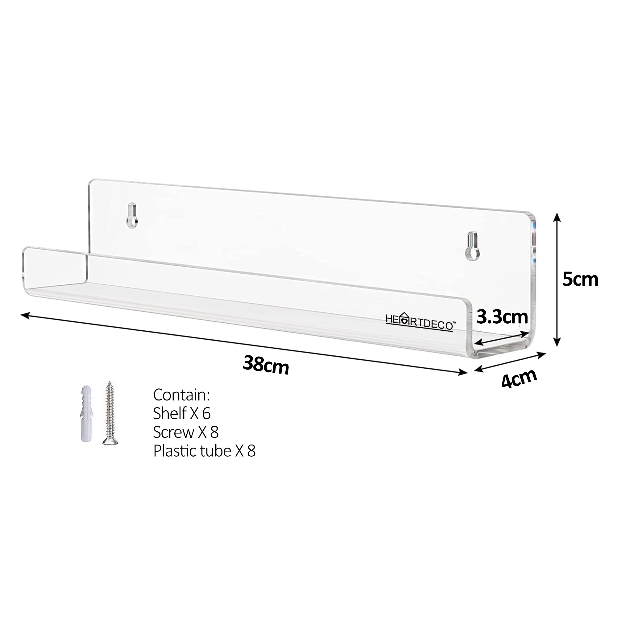 6 Pack Wall Mounted Clear Acrylic Display Shelf HEARTDECO