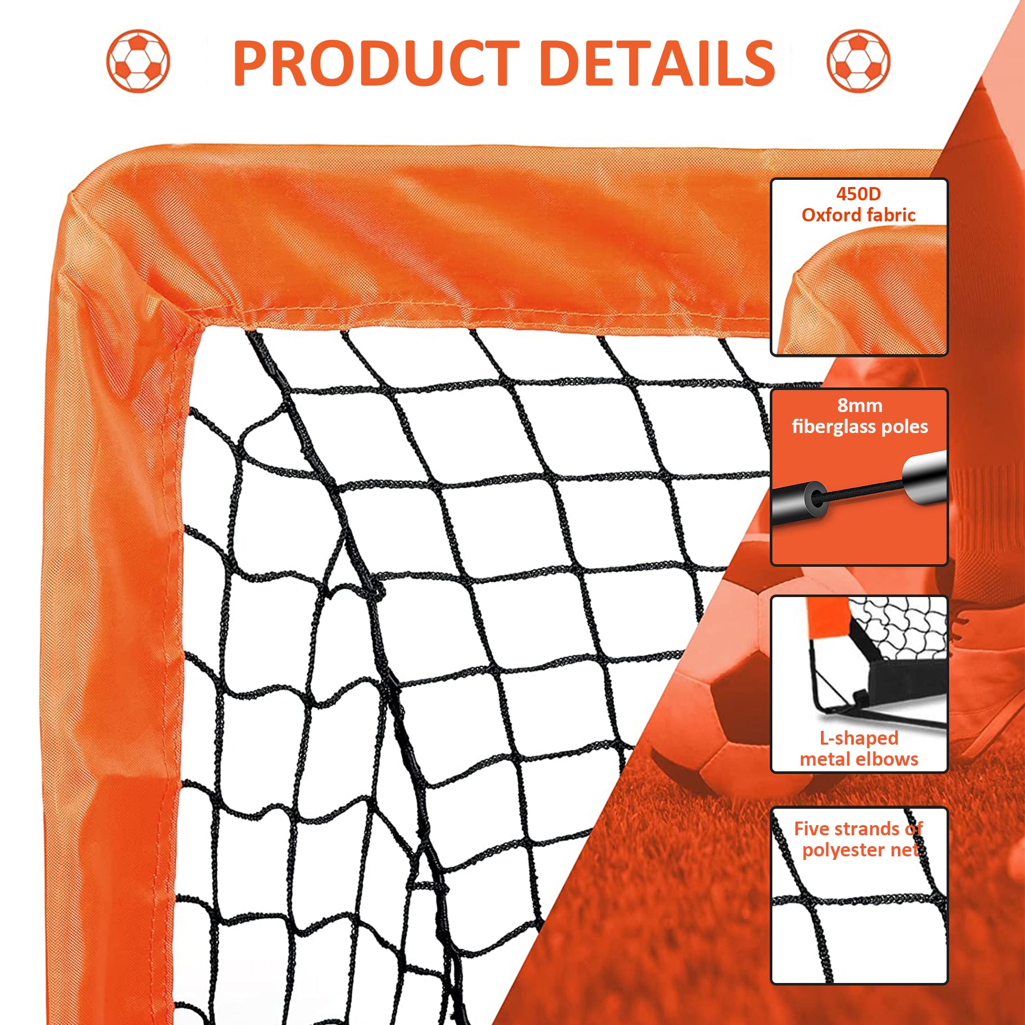 2PCs Foldable Soccer Goal Nets HEARTDECO