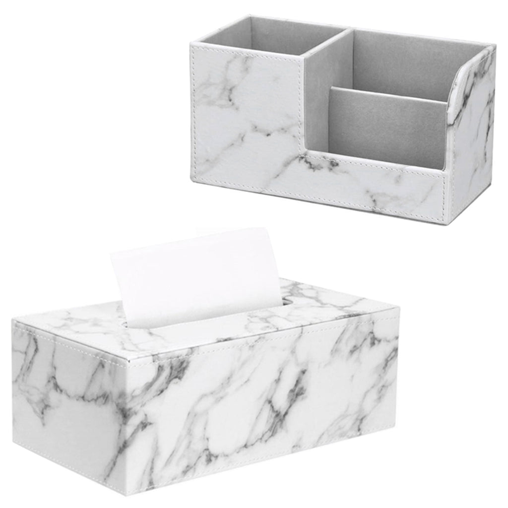PU Marble Pattern Napkin Tissue Box & Desk Organizer Set