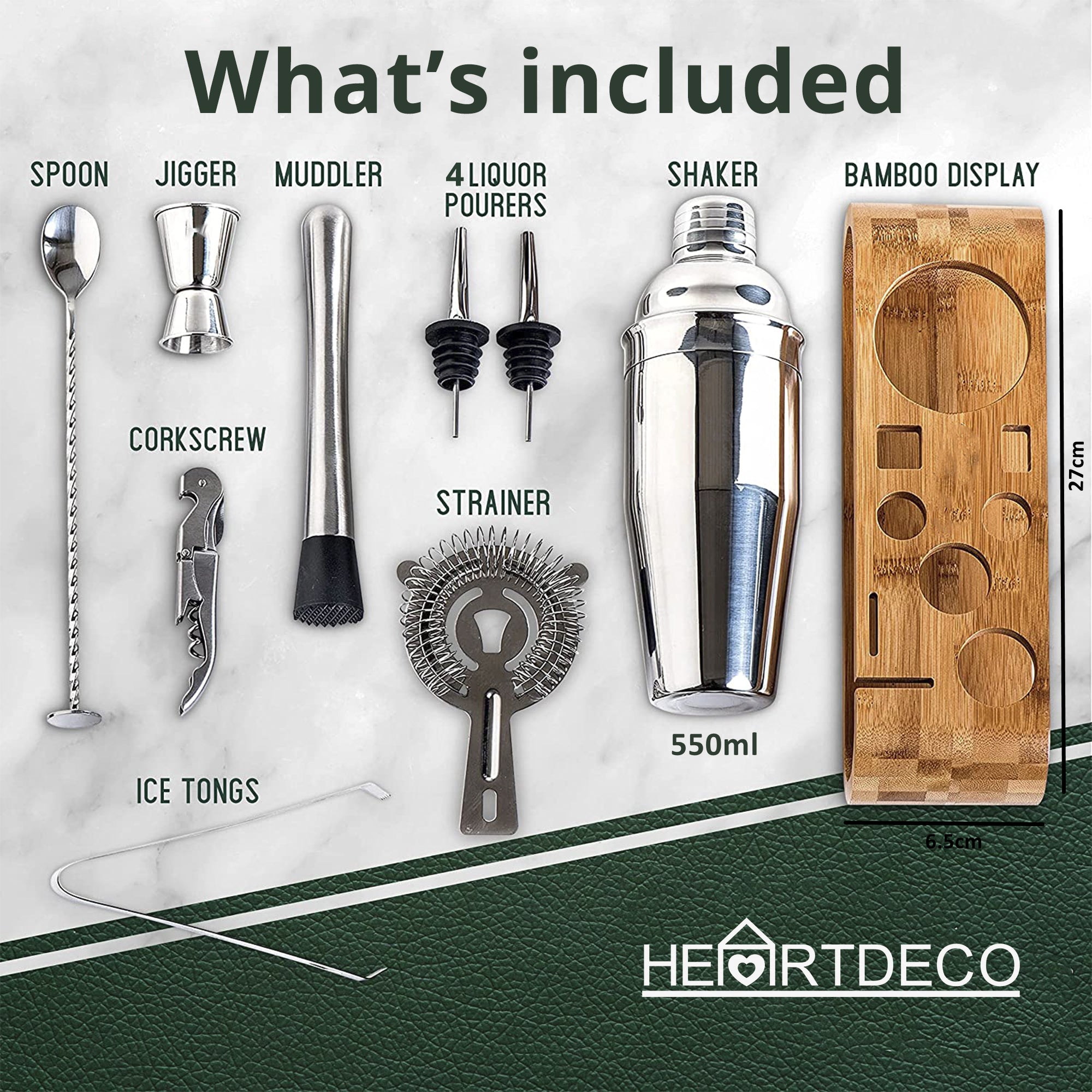 Cocktail Shaker Bartender Tool 12Pcs Set HEARTDECO