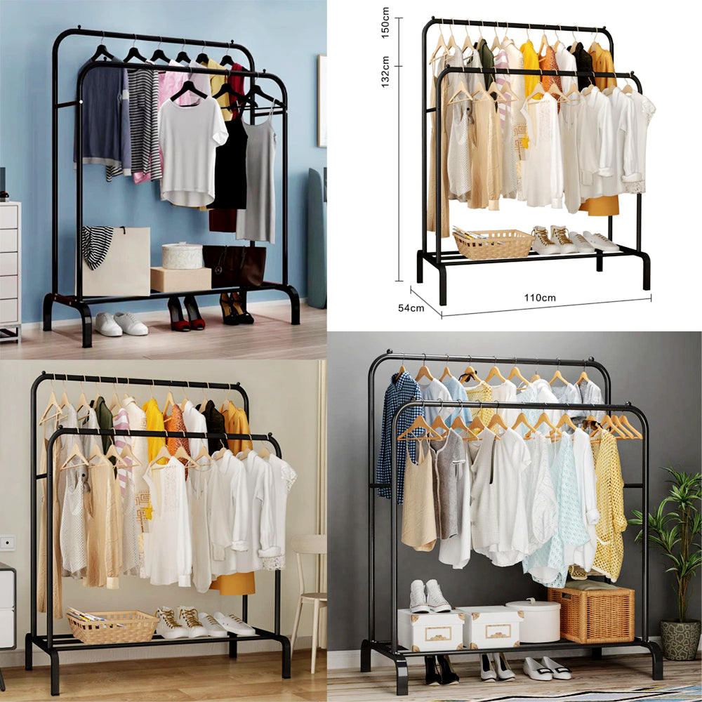 Metal Double Rail Garment Rack HEARTDECO