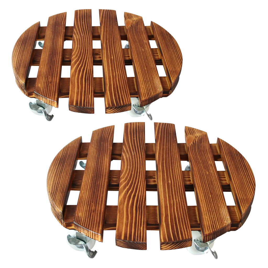 2Pcs Wooden Plant Caddy Trolley Roller