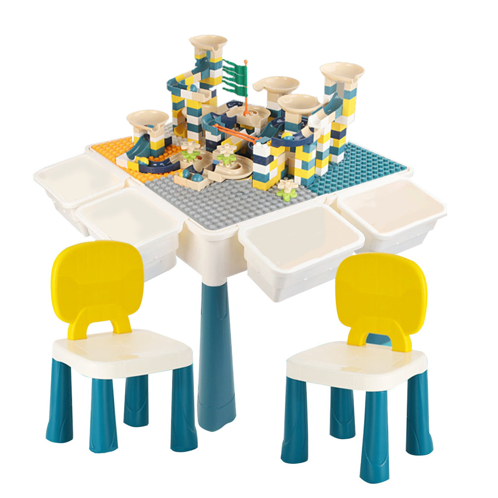 Kids Playing Table with 2 Chairs & 255 Pcs Building Blocks Set