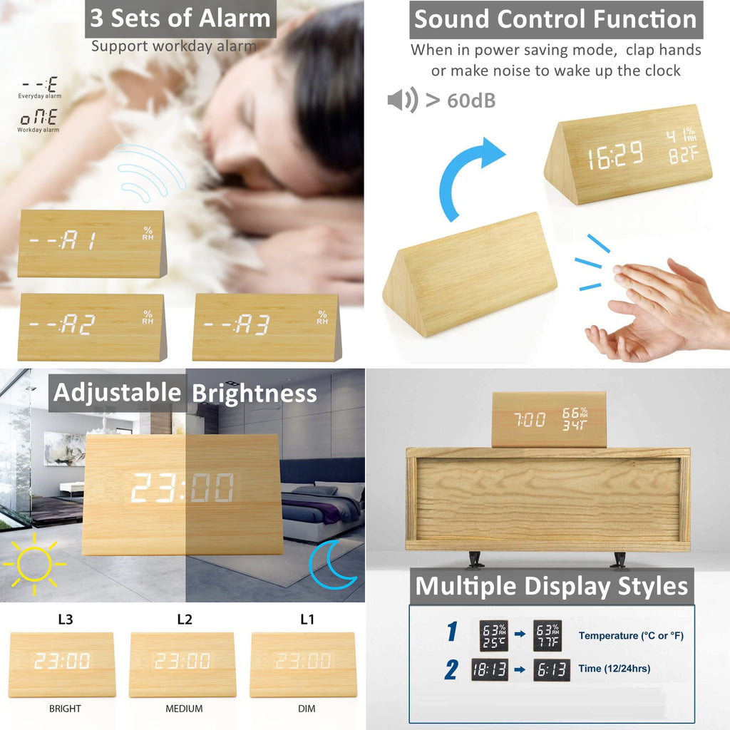 Digital LED Wooden Alarm Clock (Clearing Item) HEARTDECO