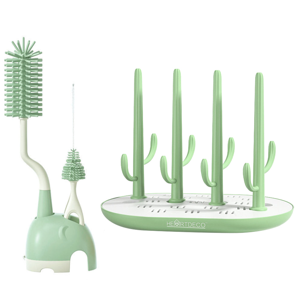 Baby Bottle Drying Rack & Silicone Cleaning Brush Set