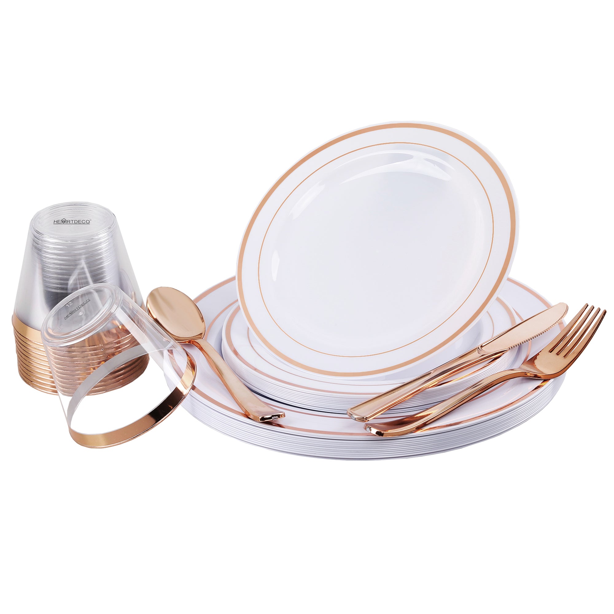72Pcs Disposable Plastic Party Plates Dinnerware SetRose Gold HEARTDECO
