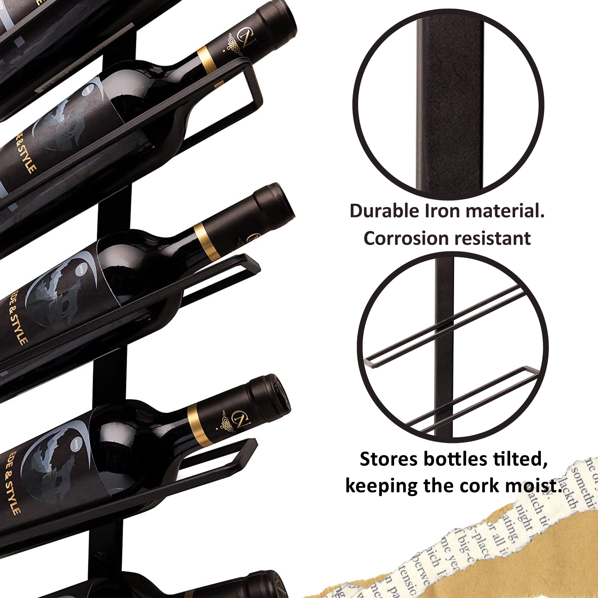 Wall Mounted Tilted Metal Wine Rack6 Bottles HEARTDECO