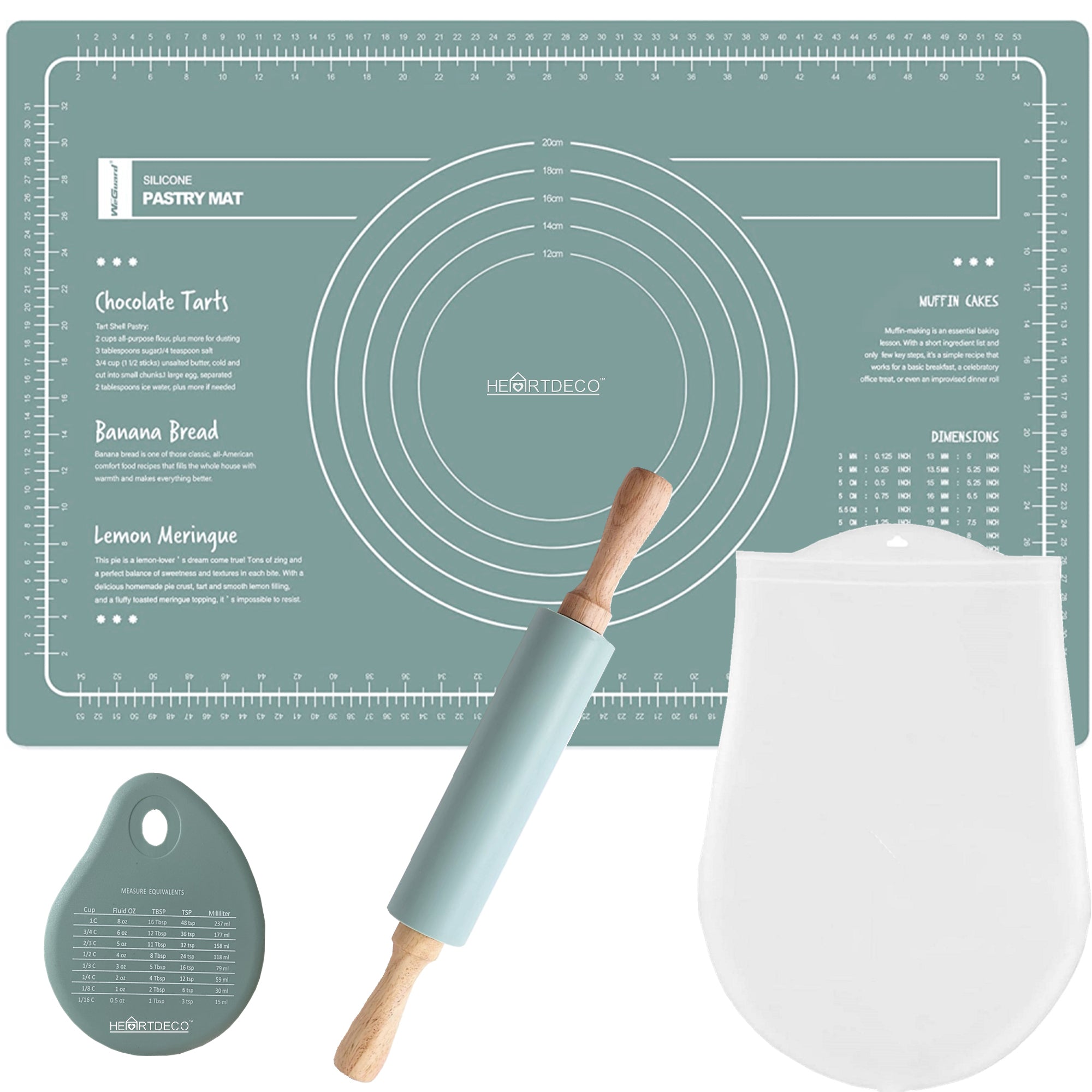 Silicone Kneading Mat Rolling Pin Baking Kit HEARTDECO