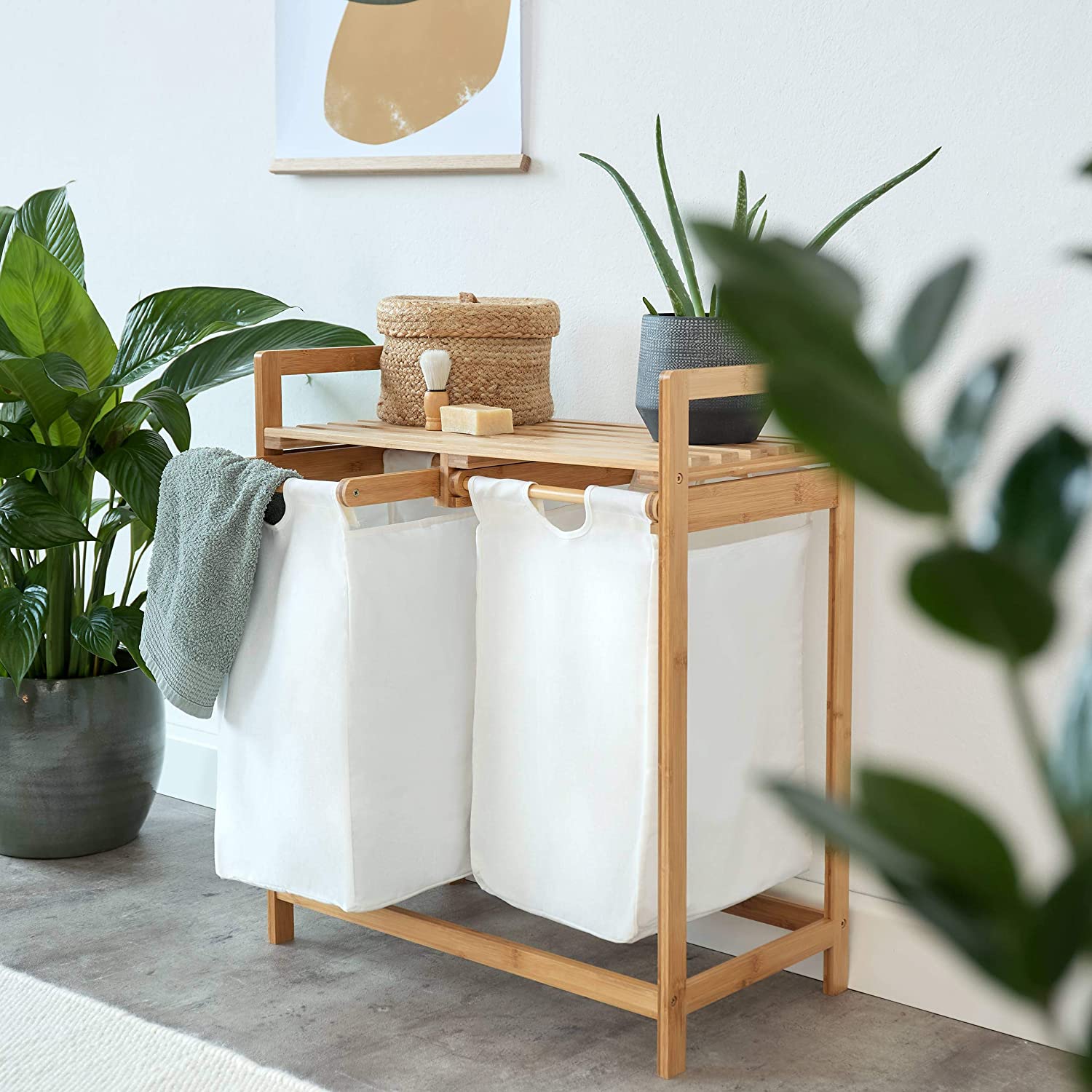 Bamboo Laundry Basket Unit HEARTDECO