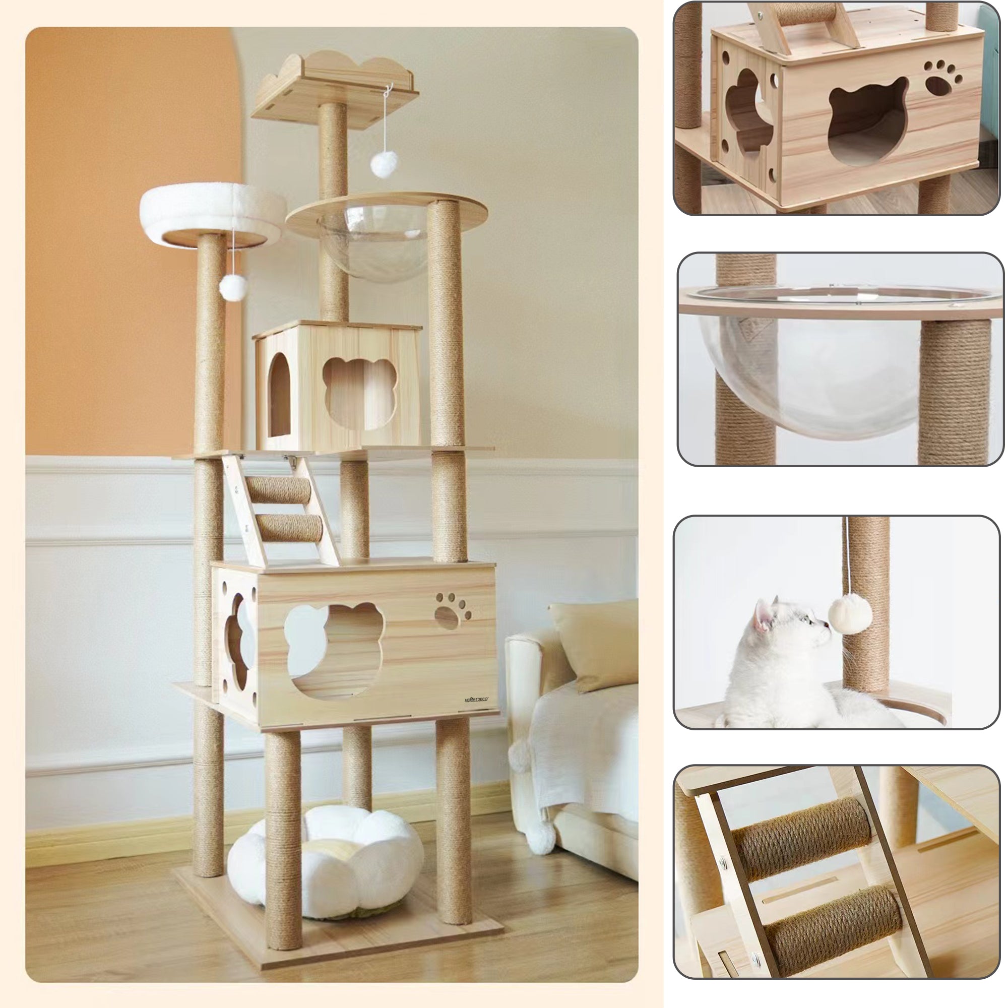 Large Cat Tree Sisal Scratching Post Climbing Tower HEARTDECO