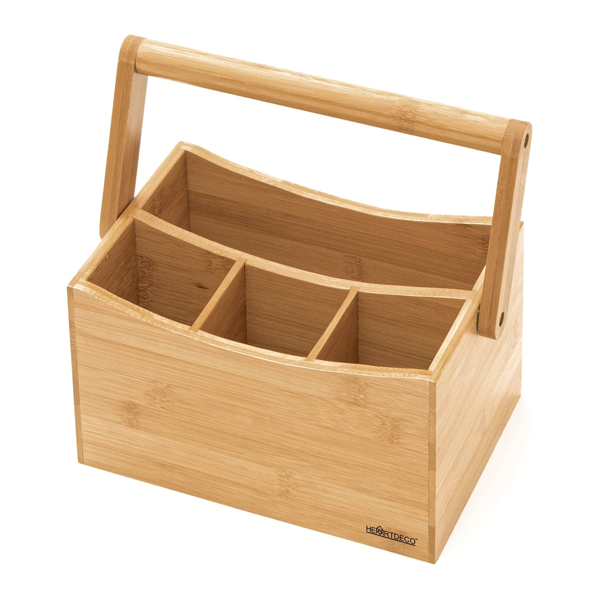 Bamboo Cutlery Caddy Holder Tabletop Organizer HEARTDECO