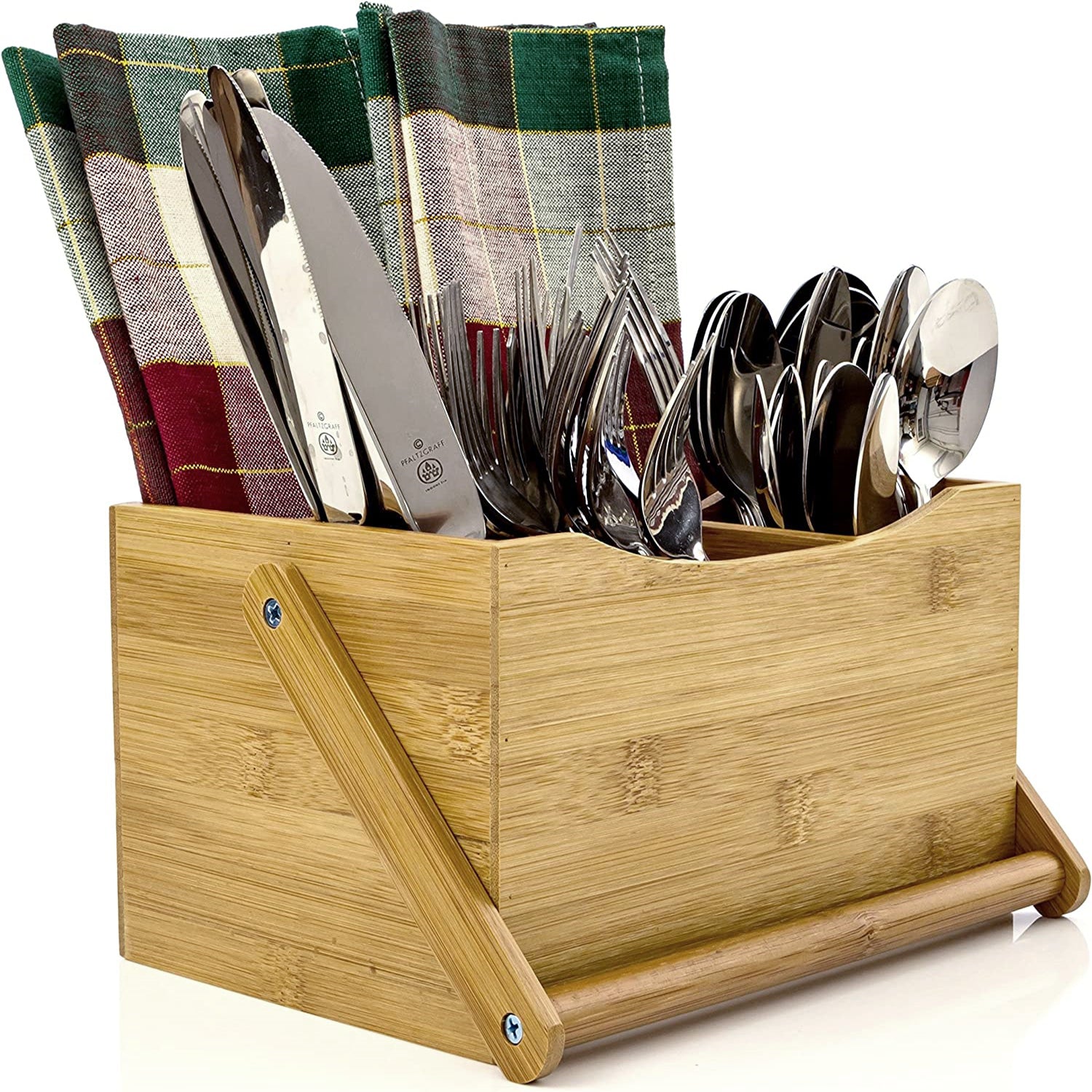 Bamboo Cutlery Caddy Holder Tabletop Organizer HEARTDECO